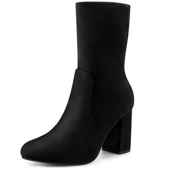 Perphy Women's Rounded Toe Block Heeled Foldable Non-Zip Sock Ankle Boots