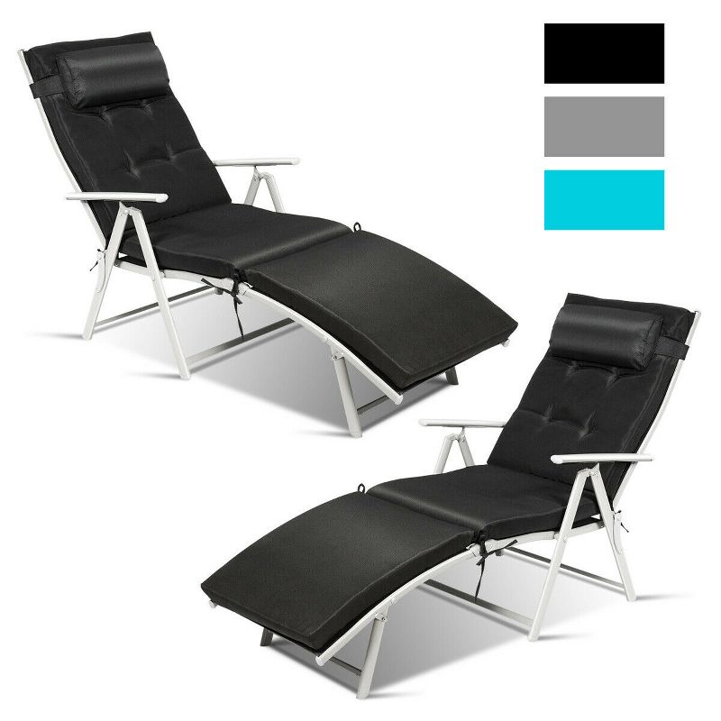 Costway 2PC Folding Chaise Lounge Chair w/Cushion Black\Gray\Turquoise, 3 of 11