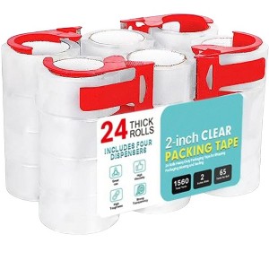 Itopfox Heavy Duty Clear Packaging Tape for Shipping, Moving, and Sealing, 24 Rolls with 4 Dispensers, Strong Adhesive for Secure Packing - 1 of 4