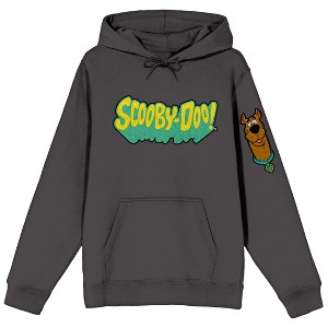 Scooby Doo Character Chenille Patch Long Sleeve Charcoal Hooded Sweatshirt - 1 of 3