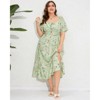 YESFASHION Womens Plus Size Square Neck Floral Print Summer Dress Ruffle Short Sleeve Tie Front Slit Hem Boho Maxi Dress - 2 of 4