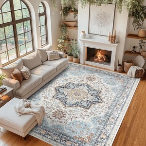 Acekool Washable Area Rug, Non-Slip Vintage Floral Carpet, Retro Machine Washable Floor Mat for Living Room, Bedroom, Entryway - 1 of 4