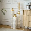 ORRD 3-Piece White Metal Floor Vase Set - Modern Droplet Shape Glazed Vases with Gold Finish for Home Decor - 4 of 4