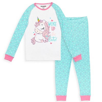 Unicorn Toddler Girls Raglan Pullover Pajama Shirt & Pajama Pants blue / white 2T