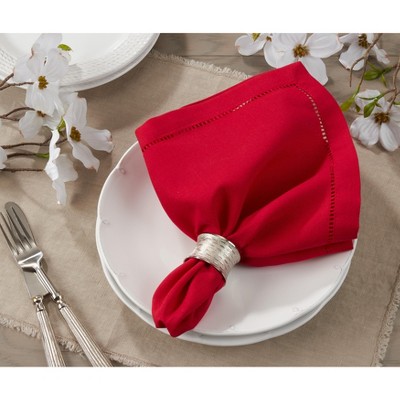 Red Cotton Hemstitched Dinner Napkins Set of 12