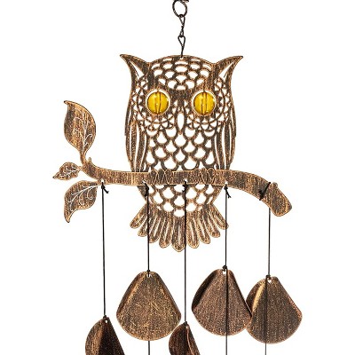 Rustic Copper Tribal Owl Wind Chimes for Outdoor Decor