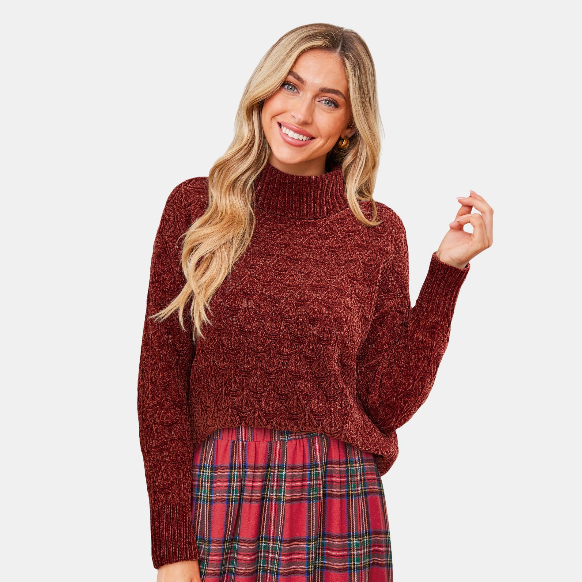 Women's Cozy Oversized Turtleneck Pullover Sweater - Cupshe-XL-Red