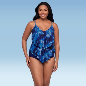 Trimshaper Women's Ronnie Two Tier Ruffle Tankini Swimsuit Top - 1 of 3