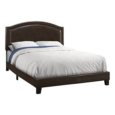 Monarch Specialties Bed, Queen Size, Bedroom, Upholstered, Brown Leather Look, Transitional