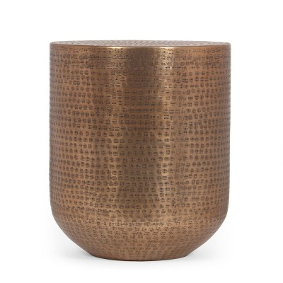 Ladd Handcrafted Boho Aluminum Drum Side Table Aged Brass - Christopher Knight Home: No Assembly, Rust-Resistant
