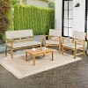Barclay 4-Piece Modern Coastal Acacia Wood Conversation Outdoor Patio Set with Cushions - JONATHAN Y - 2 of 4