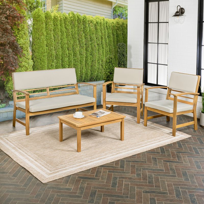 Barclay 4-Piece Modern Coastal Acacia Wood Conversation Outdoor Patio Set with Cushions - JONATHAN Y, 2 of 7