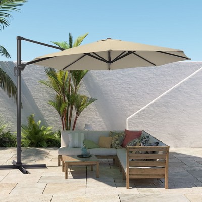 Sonkuki 11FT Offset Outdoor Patio Aluminum Cantilever Umbrella with Infinite Canopy Angle Adjustment