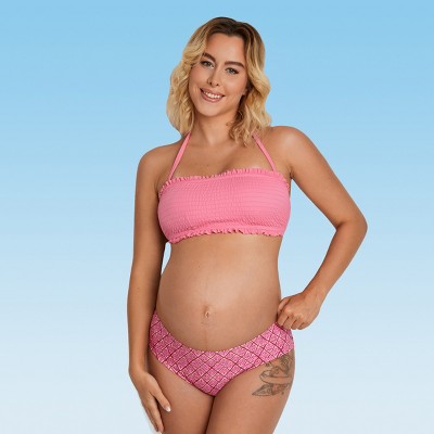 Women's Maternity Smocked Bikini Set - Ruffled Halter Top and Mid-Rise Bottoms - Cupshe