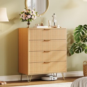 Fluted 4-Drawer Dresser - 32" Modern Wooden Chest with Metal Handles, Compact Clothes Storage Organizer & TV Stand for Bedroom & Living Room - 1 of 4