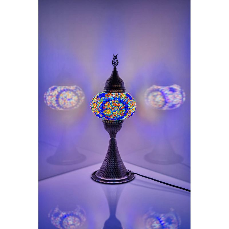 Kafthan 16 in. Handmade Elite Multicolor Center Circle Mosaic Glass Table Lamp with Brass Color Metal Base, 2 of 3