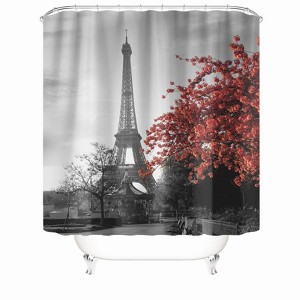 Red Leaves And Iron Tower Shower Curtains for Bathroom Waterproof Fabric Bath Curtain Durable Soft Stylish Bathroom Decor 72x72 Inch - 1 of 1