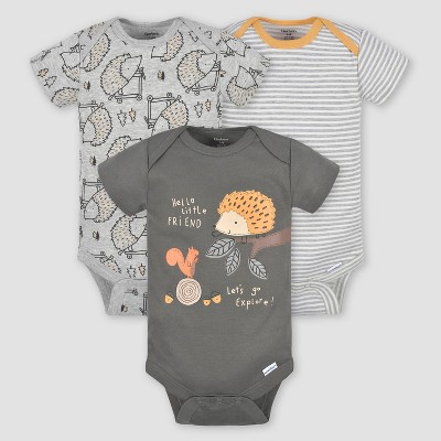 Image of Gerber Baby Boys' 3pk Hedgehog Short Sleeve Onesies - Gray Newborn