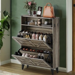 Entryway Shoe Cabinet with Flip-Up Doors, with 2 Flip-Up Drawers & Large Open Storage, Modern Storage Cabinet for Closet, 16-20 Pair Capacity - 1 of 4