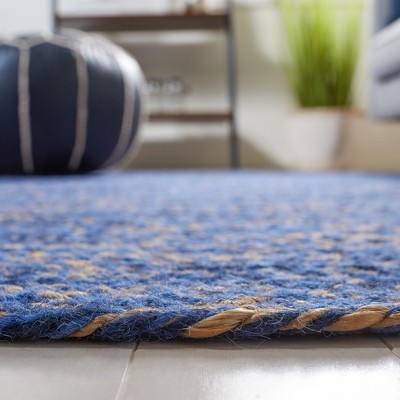 Blue and Natural Hand-Knotted Wool Square Area Rug