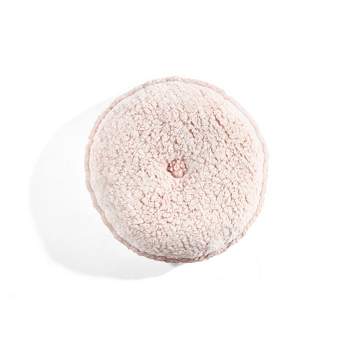 15" Soft Faux Shearling Round Throw Pillow with Button - Lush Décor