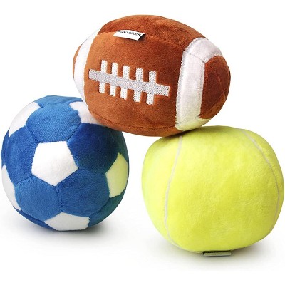 3-PACK Interactive Dog Balls: Soccer, Football, Tennis for Small/Medium Dogs, Fluffy Squeaky, Birthday Gifts