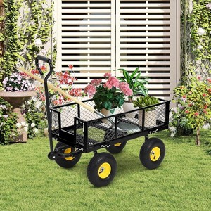 Heavy Duty Steel Garden Wagon Cart with Removable Sides, All Terrain Tires, Rolling Mesh Utility Wagon for Lawn Farm - 1 of 4