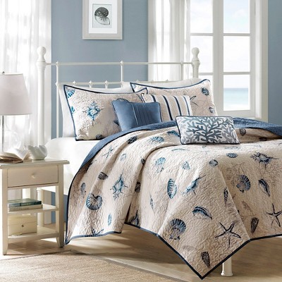 6pc Rockaway Quilted Extra Long Coverlet Set Blue