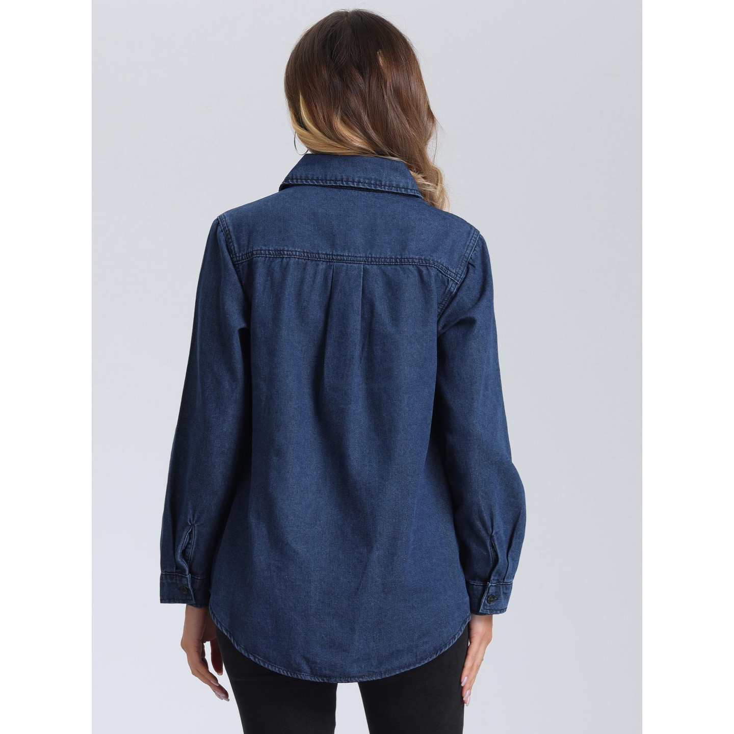 Женские куртки Allegra K Button Down Collar Long Sleeve Oversized Casual Denim Jackets Blue, цвет: Джинсовый — фото 3