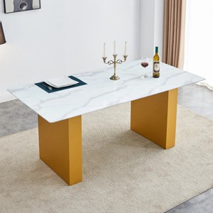 Rectangular Dining Table With Tempered Glass Tabletop,MDF Table Legs,Dining Table For 8 People,Suitable For Dining Room,Living Room-Cuddlewood - 1 of 4