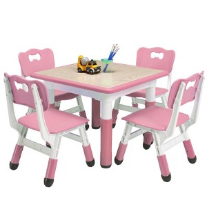 COZONY Adjustable Kids Table with 4 Chairs, 23" Toddler Activity Table Set for Ages 2-10, Preschool Playroom Desk with Non-Slip Legs & Graffiti Top - 1 of 4