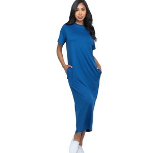 Slickblue Women's Casual Side Pocket Tee Dress, Short Sleeve Jersey Knit, Relaxed Fit, 12 Color Options, Size S-L - 1 of 4