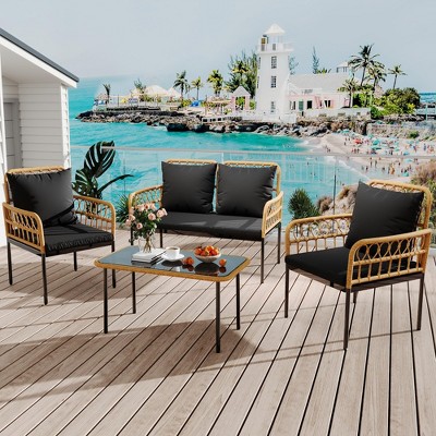Wicker Patio Bistro Sets Outdoor Conversation Sets with Side Table and Rattan Chairs, Patio Furniture Set for Apartment, Backyard, Porch