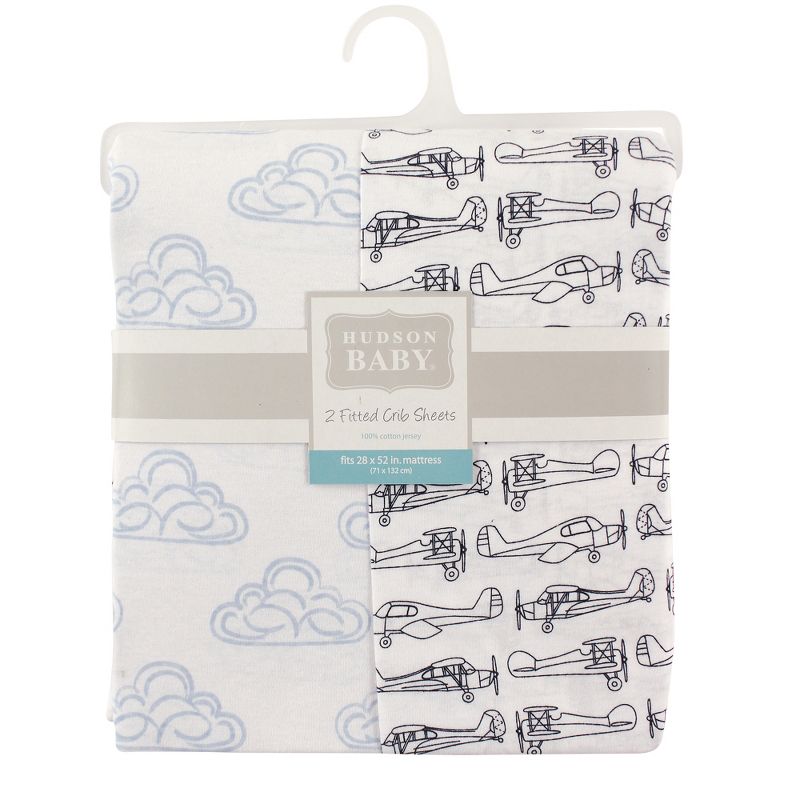 Hudson Baby Infant Boy Cotton Fitted Crib Sheet, Airplane, One Size, 2 of 3