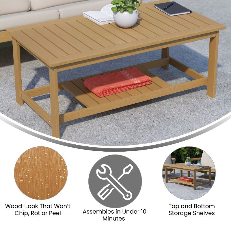 Flash Furniture Charlestown All-Weather Poly Resin Wood Two Tiered Adirondack Slatted Coffee Conversation Table, 6 of 13