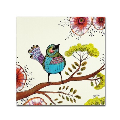 Colorful Bird and Flowers Framed Canvas Art