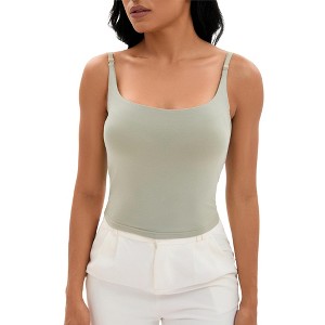 INSPIRE CHIC Women's Square Neck Cami Vest Shelf Bra Adjustable Spaghetti Strap Tank Camisoles - 1 of 4