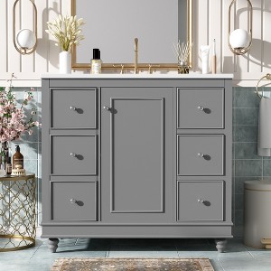 ChicFurnit 36 Inch Bathroom Vanity with Sink Bathroom Storage Cabinet Ceramic Sink with 4 Drawers and Door for Bathroom, 18"*36"*33.87" - 1 of 4