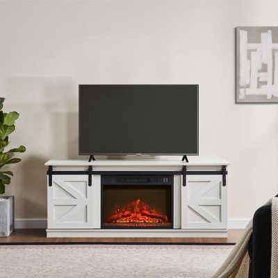 Hotraffy Modern Farmhouse TV Media Stand,with 23in  Fireplace Insert,White