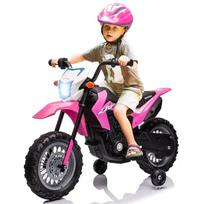 Nasitip Kids Electric Ride on Motorcycle,Powered Motorbike Toy with Training Wheels, Rechargeable Battery, Headlight（Pink）
