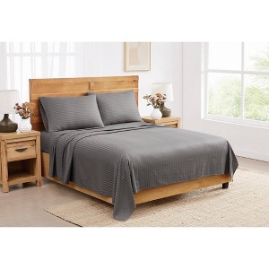 Royal Velvet 4pc California King Signature Dobby Stripe Sheet Set Gray - 1 of 4
