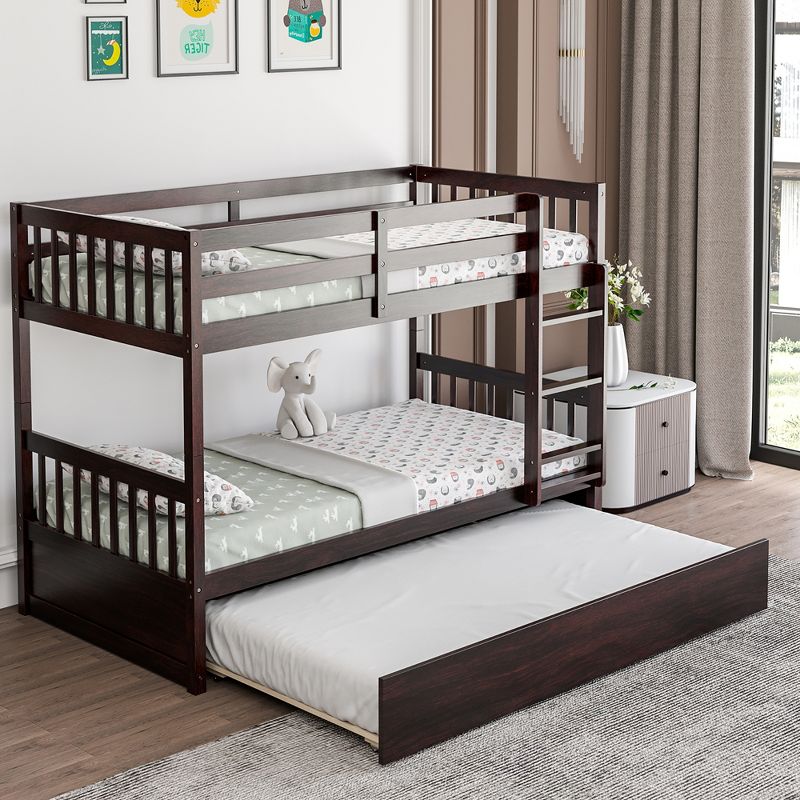Costway Twin Over Twin Bunk Bed with Twin Trundle Solid Wood Frame Espresso/White, 2 of 11