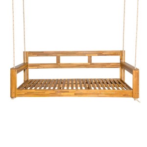 NAYSAYE Patio Swing Wooden Twin Size Porch Swing Bed for Outdoor Relaxation, Natural, 85.75"*14.75"*9.25" - 1 of 4