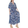 LA LEELA Women's House Daily Routine Evening Wear Vacation Holiday Casual Loungewear Loose Slit Dress Caftan Long Boho Night Shirts 2X-3X Blue, Tree - 3 of 4