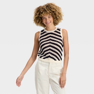 Women's Crewneck Crochet-Style Pullover Sweater Tank - A New Day™