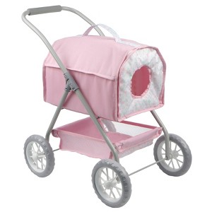 JC Toys Berenguer Boutique Pet Stroller Easy Folding For Stuffed Animals - Pink Floral - 1 of 3