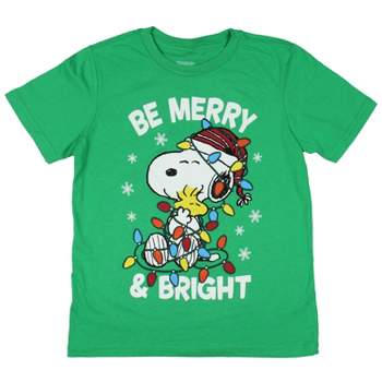Peanuts Boys' Snoopy and Woodstock Be Merry and Bright Holiday T-Shirt Kids