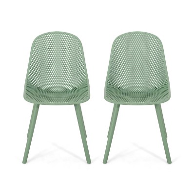 Posey 2pk Resin Modern Dining Chairs - Green - Christopher Knight Home: Weather-Resistant, Armless Patio Chairs