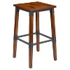 Merrick Lane Backless Bar Height Stools with Steel Supports and Footrest in Walnut Brown - Set Of 2 - 3 of 4
