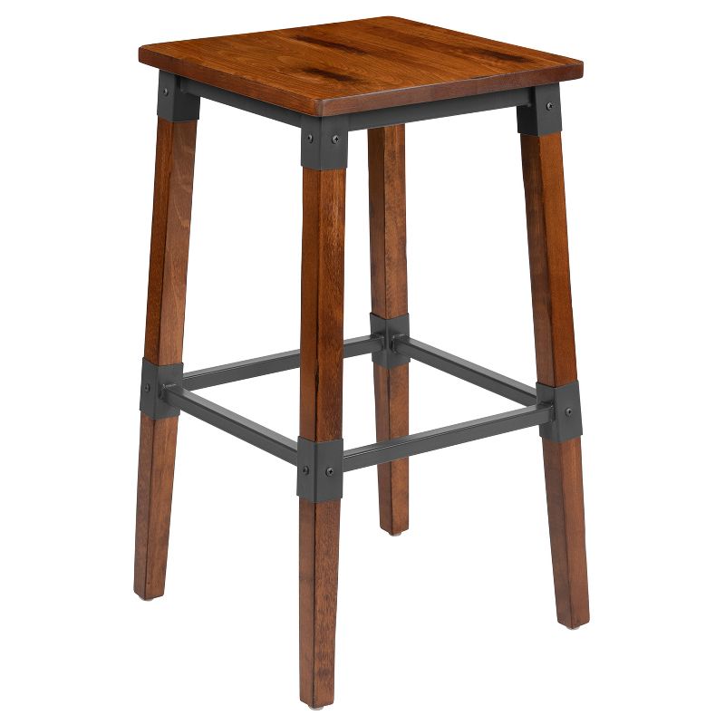 Merrick Lane Backless Bar Height Stools with Steel Supports and Footrest in Walnut Brown - Set Of 2, 4 of 14